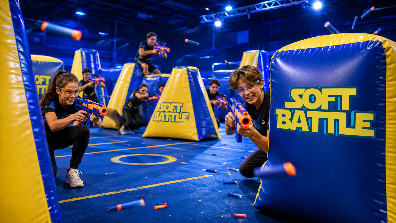 Soft Battle-bana med uppblåsbara hinder